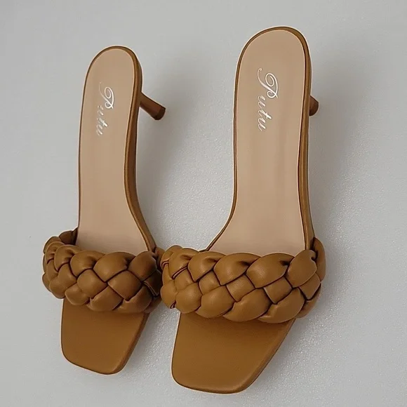 Women's slippers, fashion woven lightweight sandals, comfortable mid heel - Picture 3 of 10